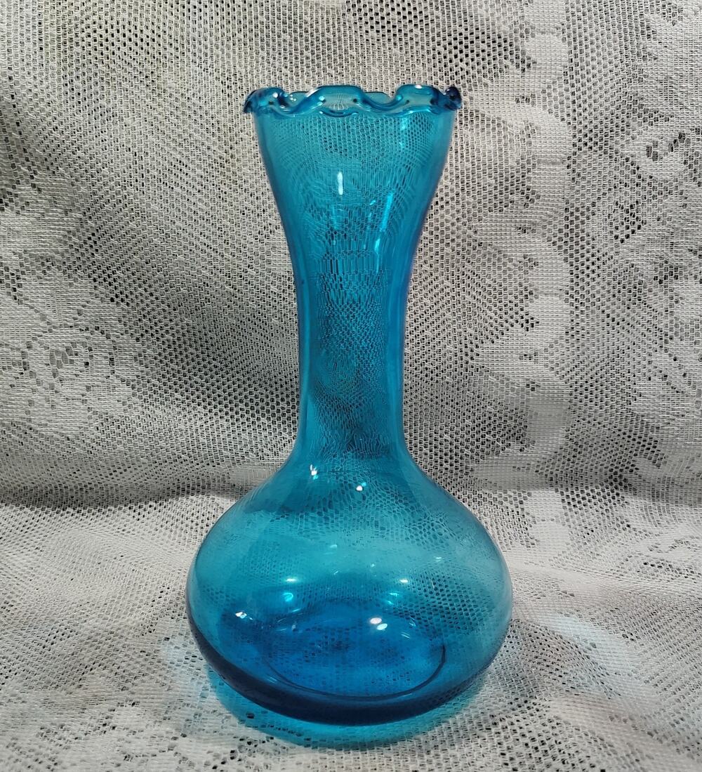 Vintage MCM Ruffled Edge Hand Blown Vase